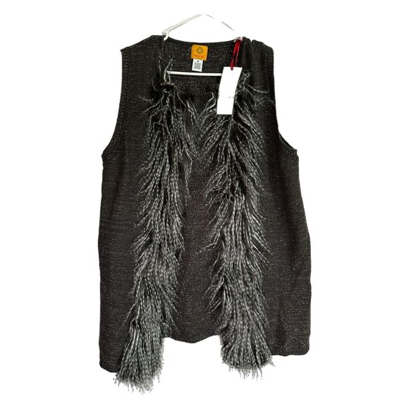 Ruby Rd Gray & Silver Sweater Vest with Faux Fur, Medium, NWT - Picture 3 of 7